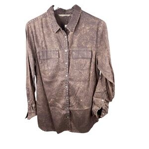 NWT Soft Surroundings Heavenly Soft Raisin Denim Button Down Medium 10-12